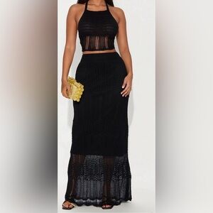Black Crochet Maxi Skirt Set